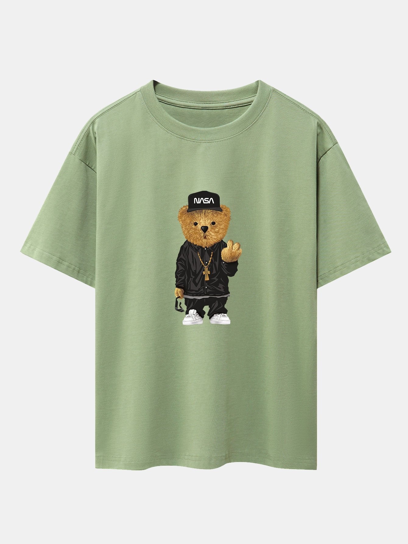 Hip Hop Bear Print Heavy Weight Oversize T-Shirt