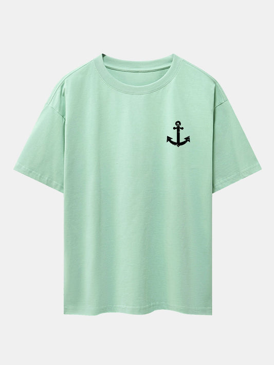 Anchor Print Drop Shoulder Oversize T-Shirt