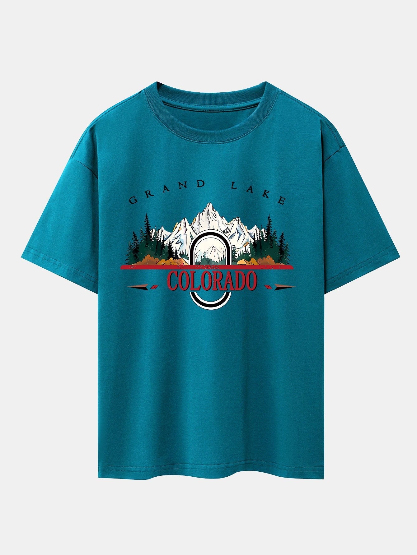 Colorado Mountain Print Drop Shoulder Oversize T-Shirt