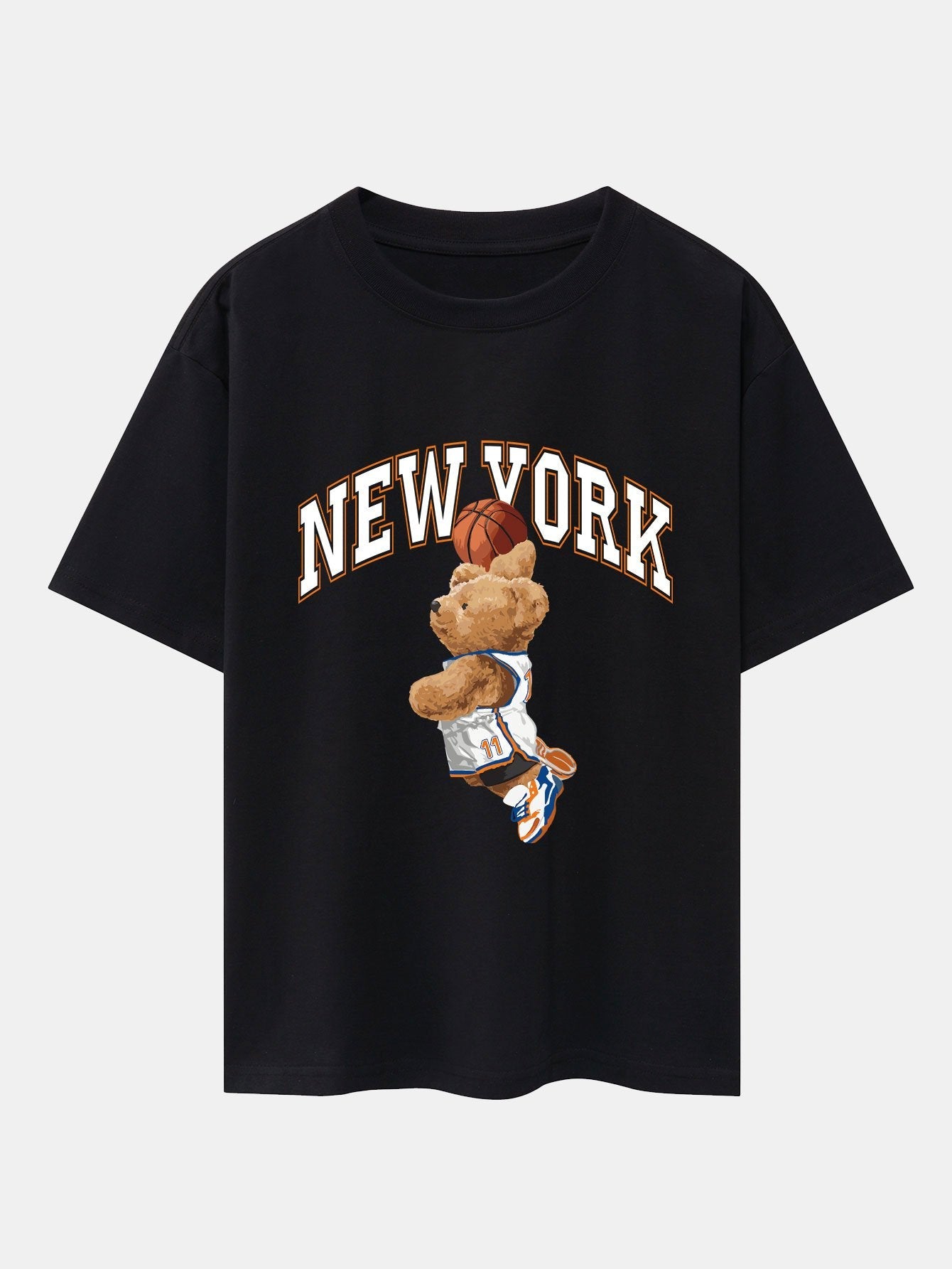 New York Basketball Bear Print Drop Shoulder Oversize T-Shirt