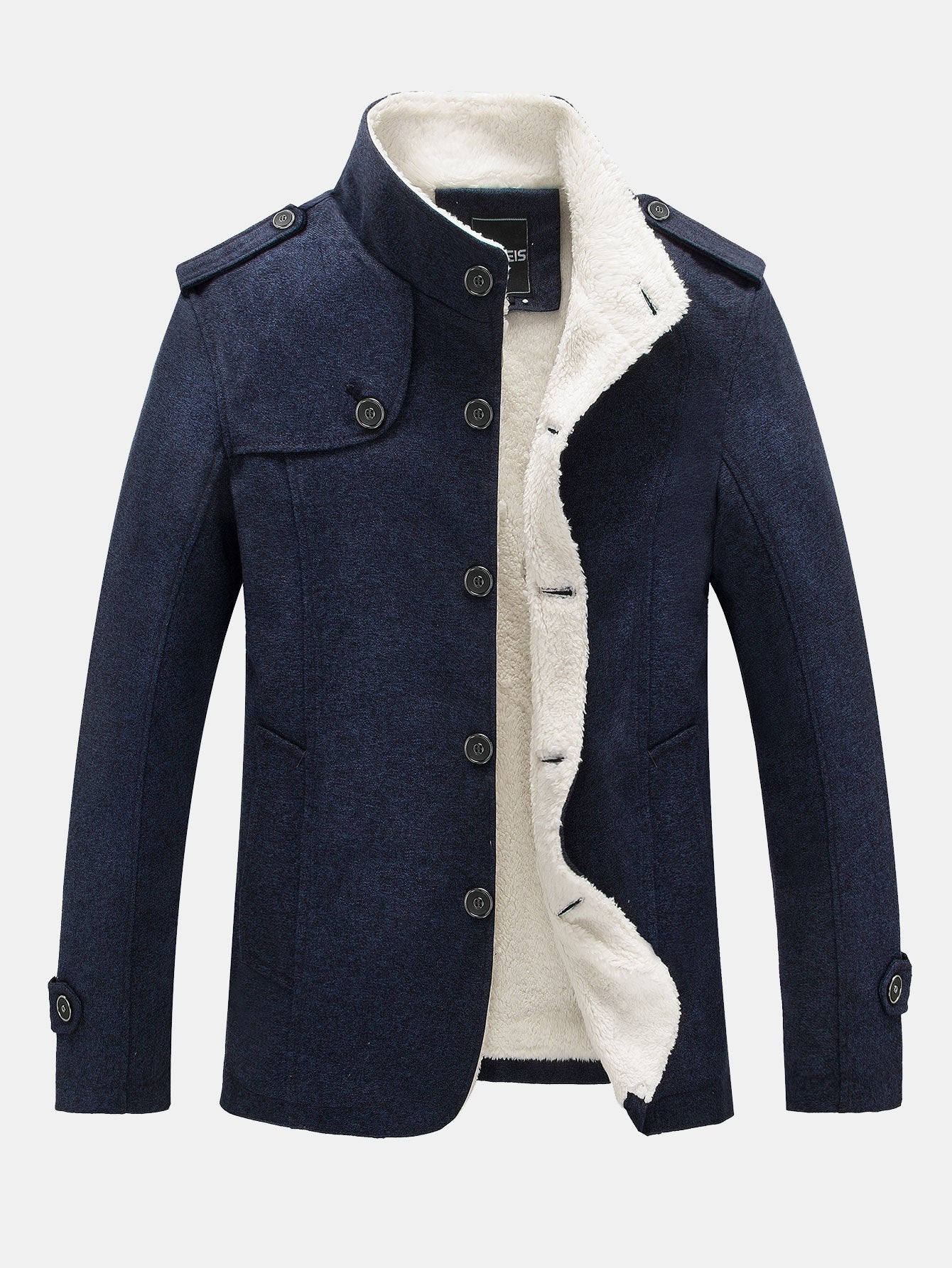 Manteau aspect laine à col cheminée doublé Teddy