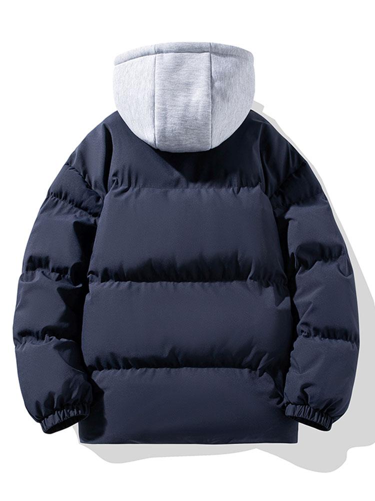 Contrast Detachable Hooded Puffer Coat