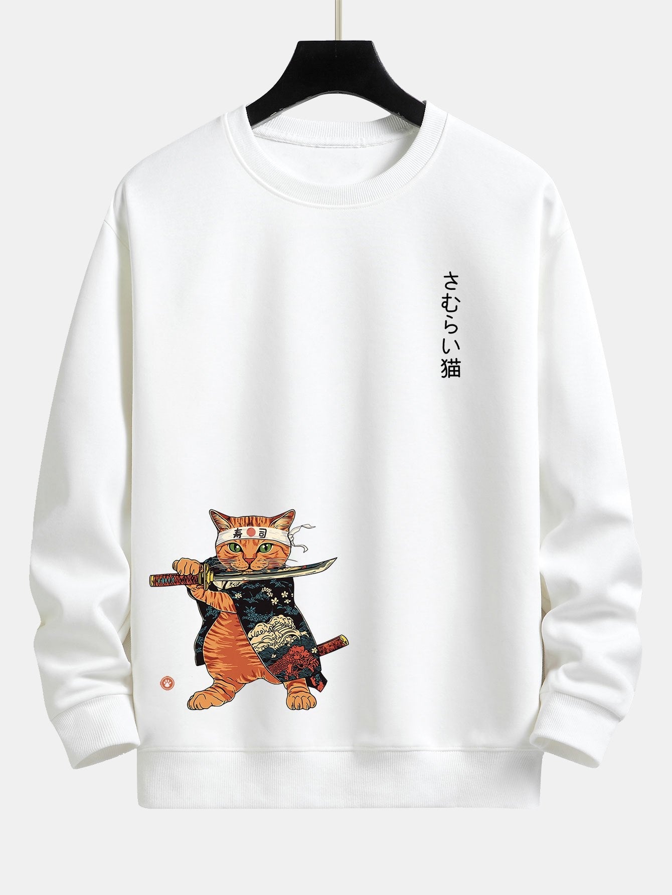 Sweat-shirt coupe décontractée à imprimé chat Samurai Warrior