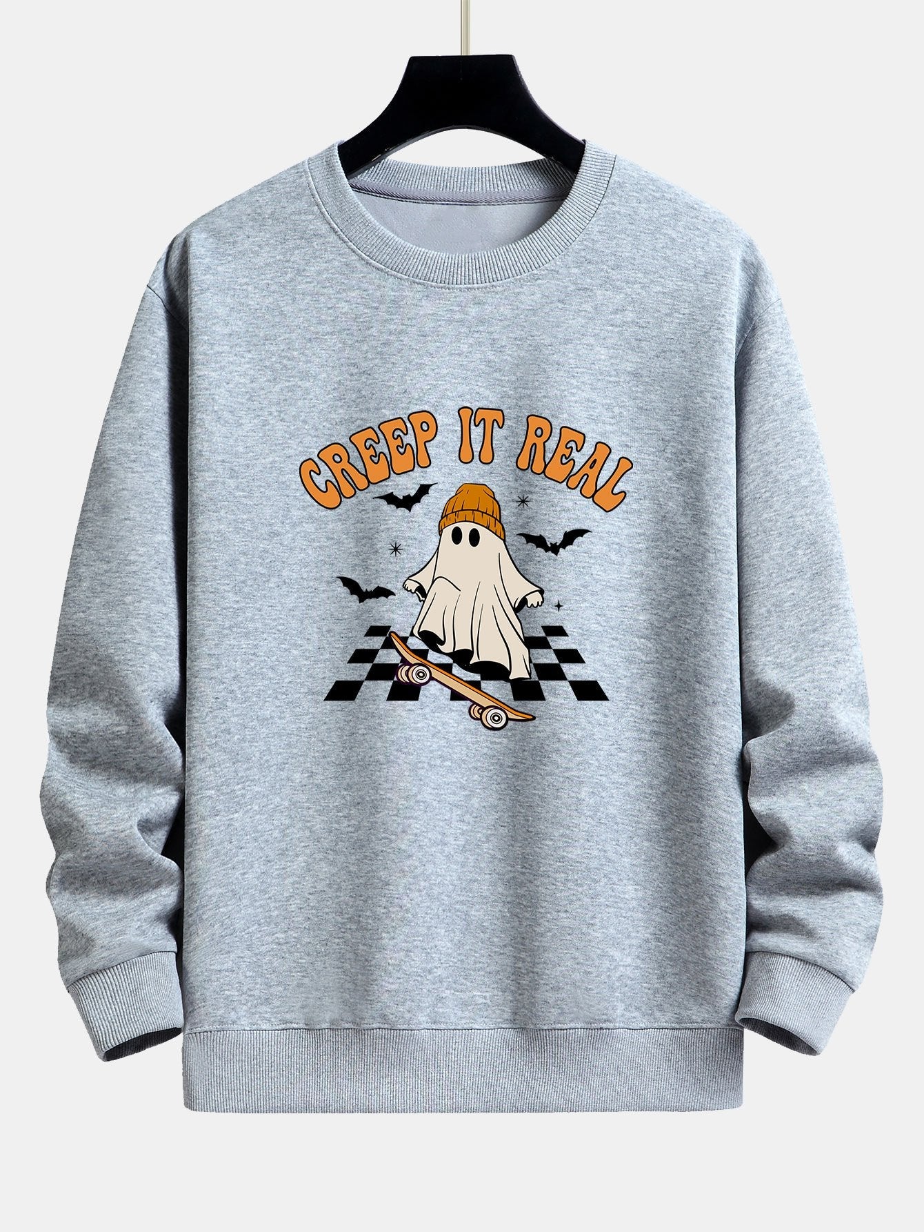 Sweat-shirt coupe décontractée à imprimé fantôme de skateboard d'Halloween