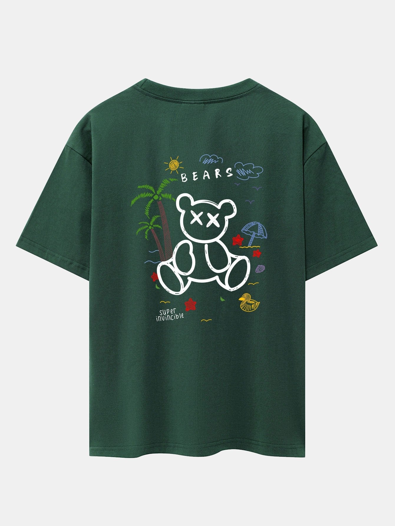 Bear On Vacation Print Drop Shoulder Oversize T-Shirt