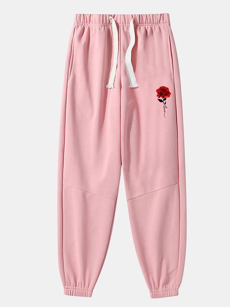 Pantalon de jogging en coton mélangé à imprimé roses