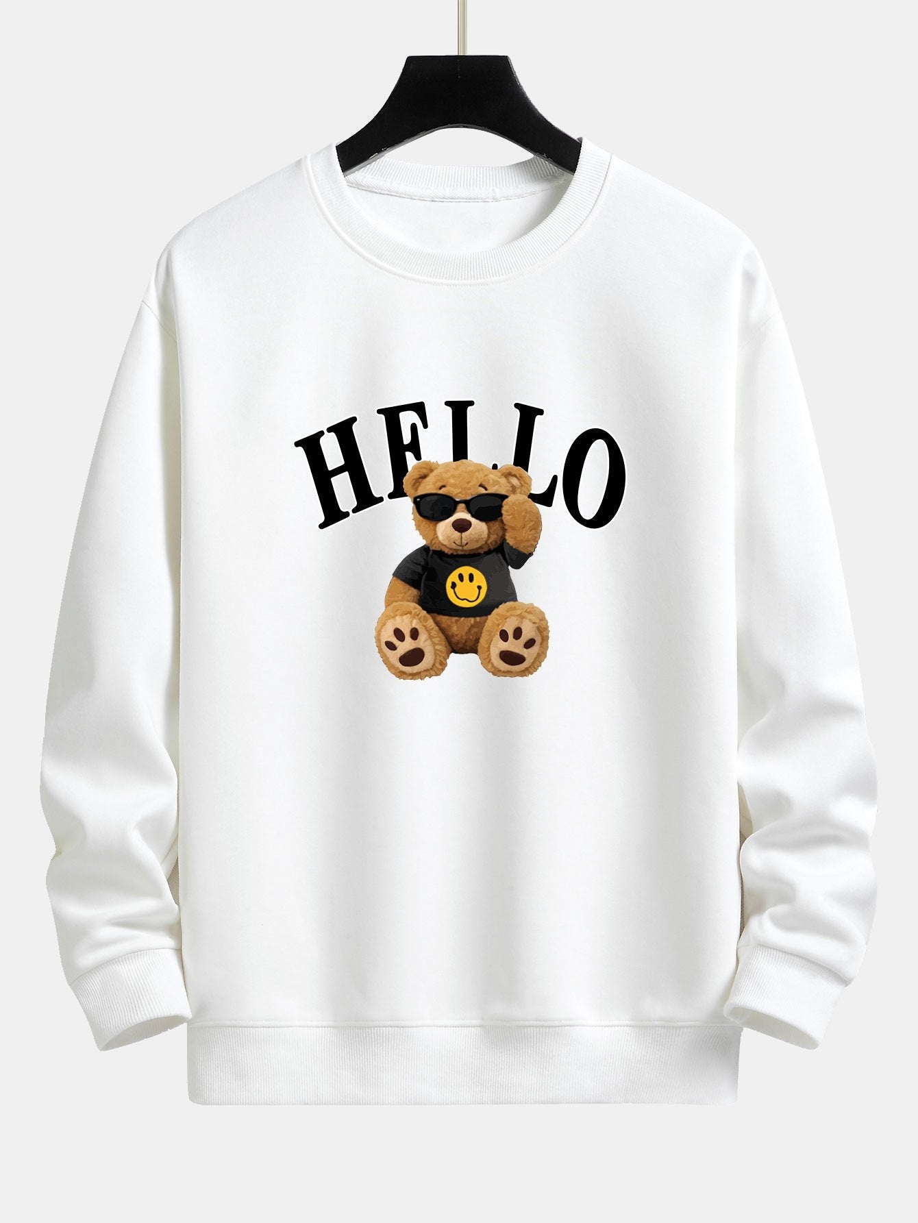 Hello Sunglasses - Sweat-shirt coupe décontractée à imprimé ours