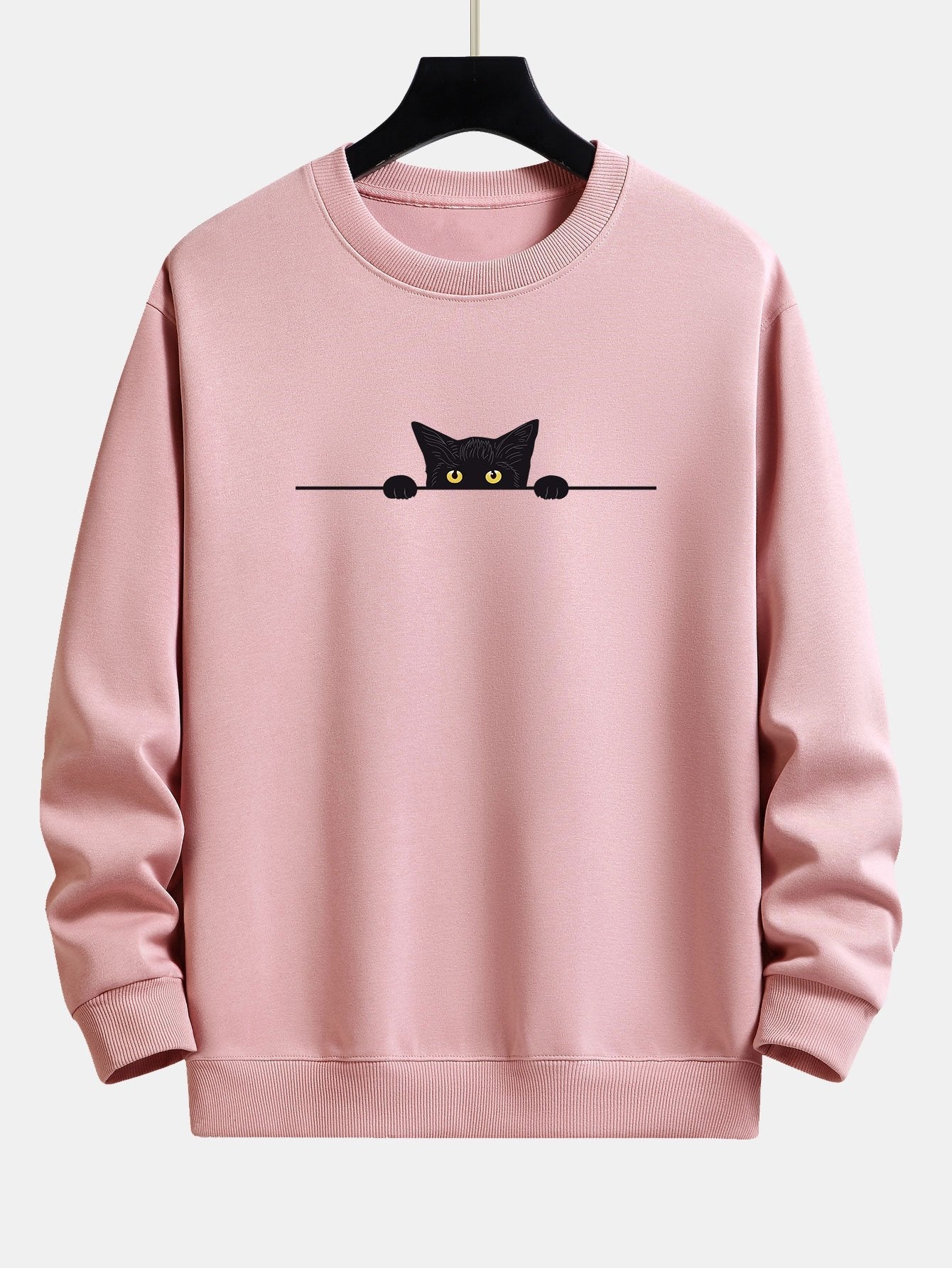 Sweat-shirt coupe décontractée à imprimé chat noir