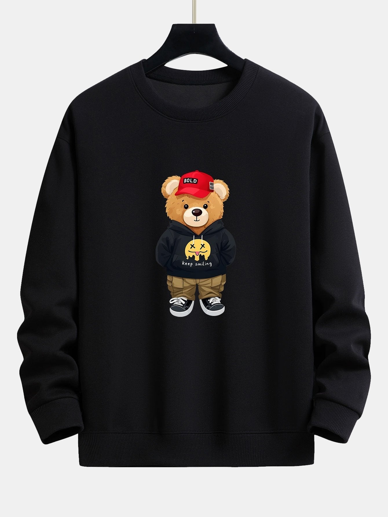 Sweat-shirt coupe décontractée à imprimé ours streetwear