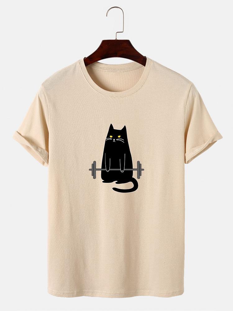 Weightlifting Cat Print T-Shirt