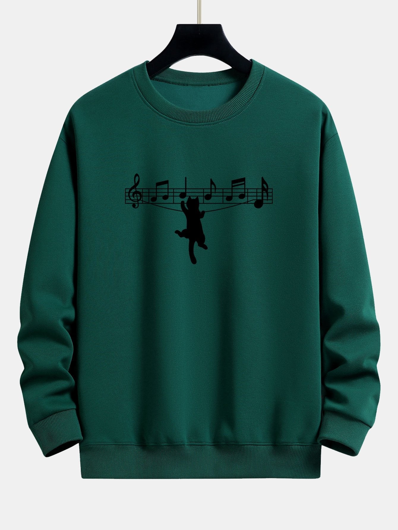 Musical Note Cat Print Relax Fit Sweatshirt