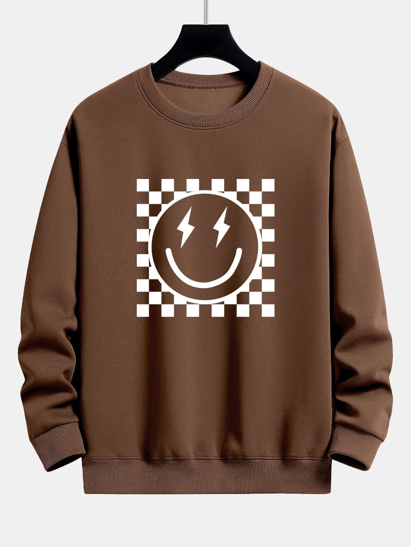 Chessboard Smiley Face Print Relax Fit Sweatshirt