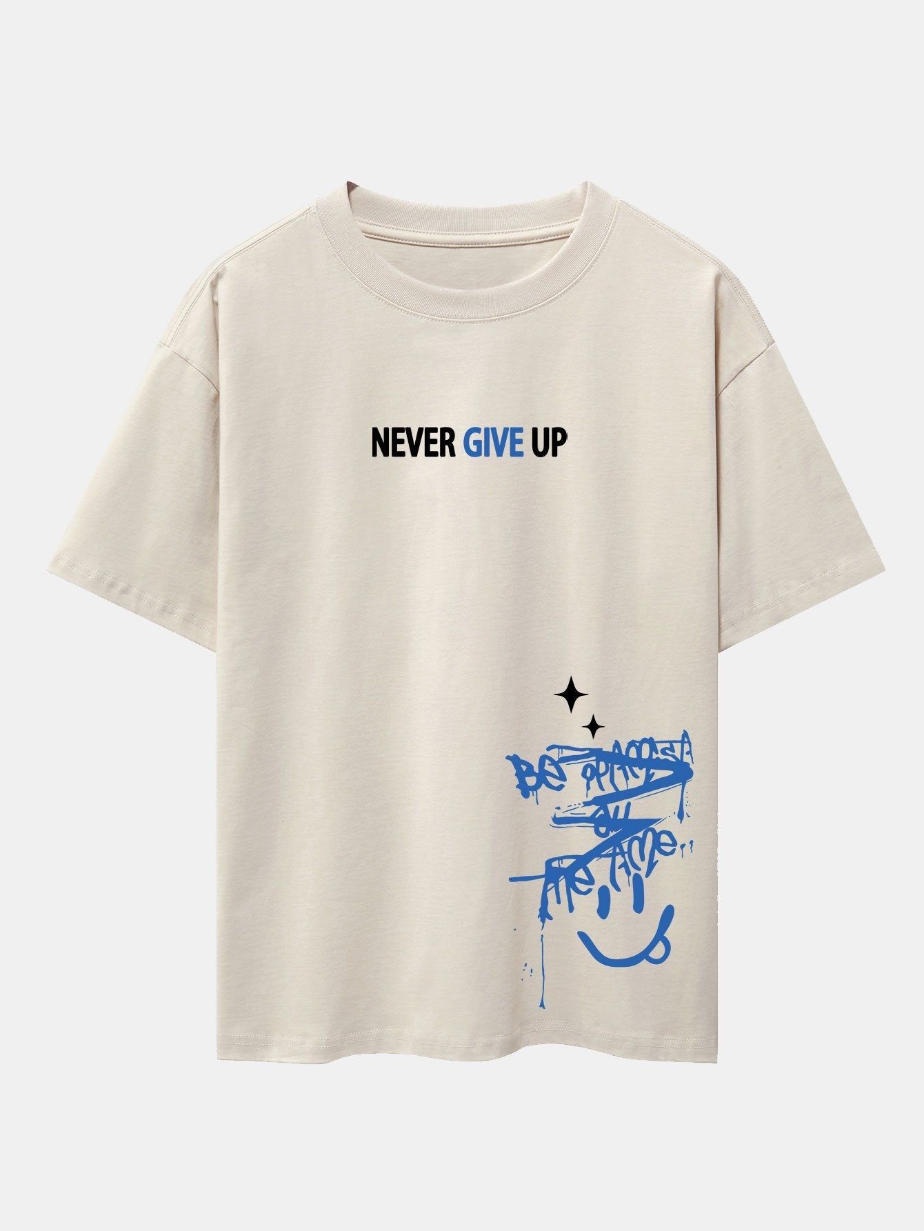 Never Give Up Smiley Face Print Drop Shoulder Oversize T-Shirt