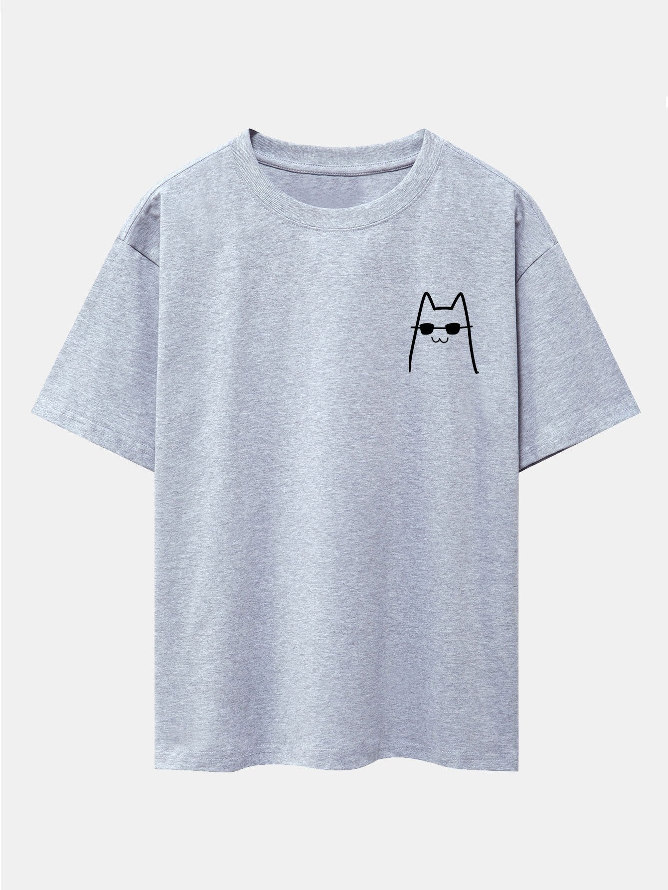 Cat With Sunglasses Print Drop Shoulder Oversize T-Shirt