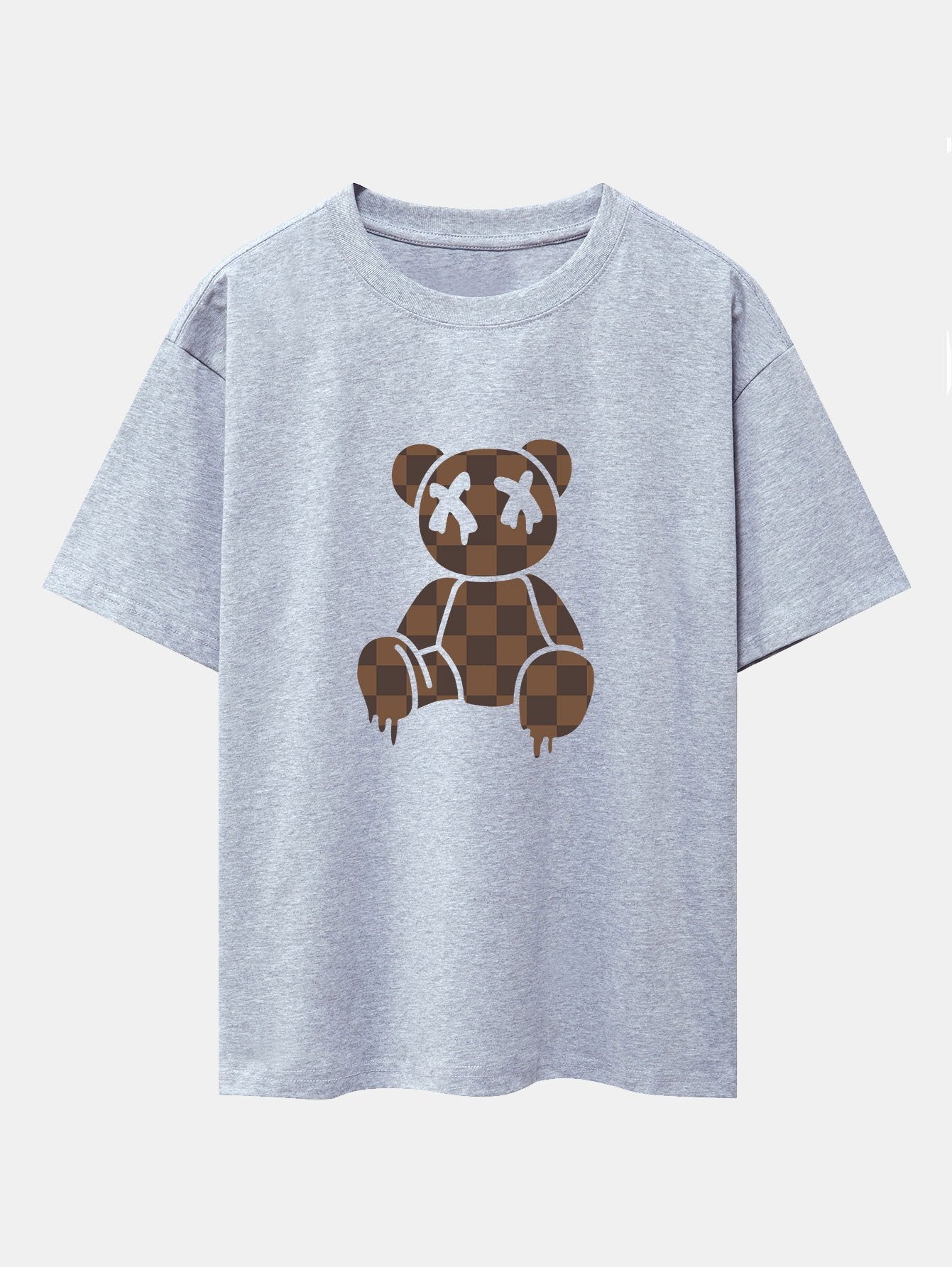 Checkerboard Dissolving Bear Drop Shoulder Oversize T-Shirt