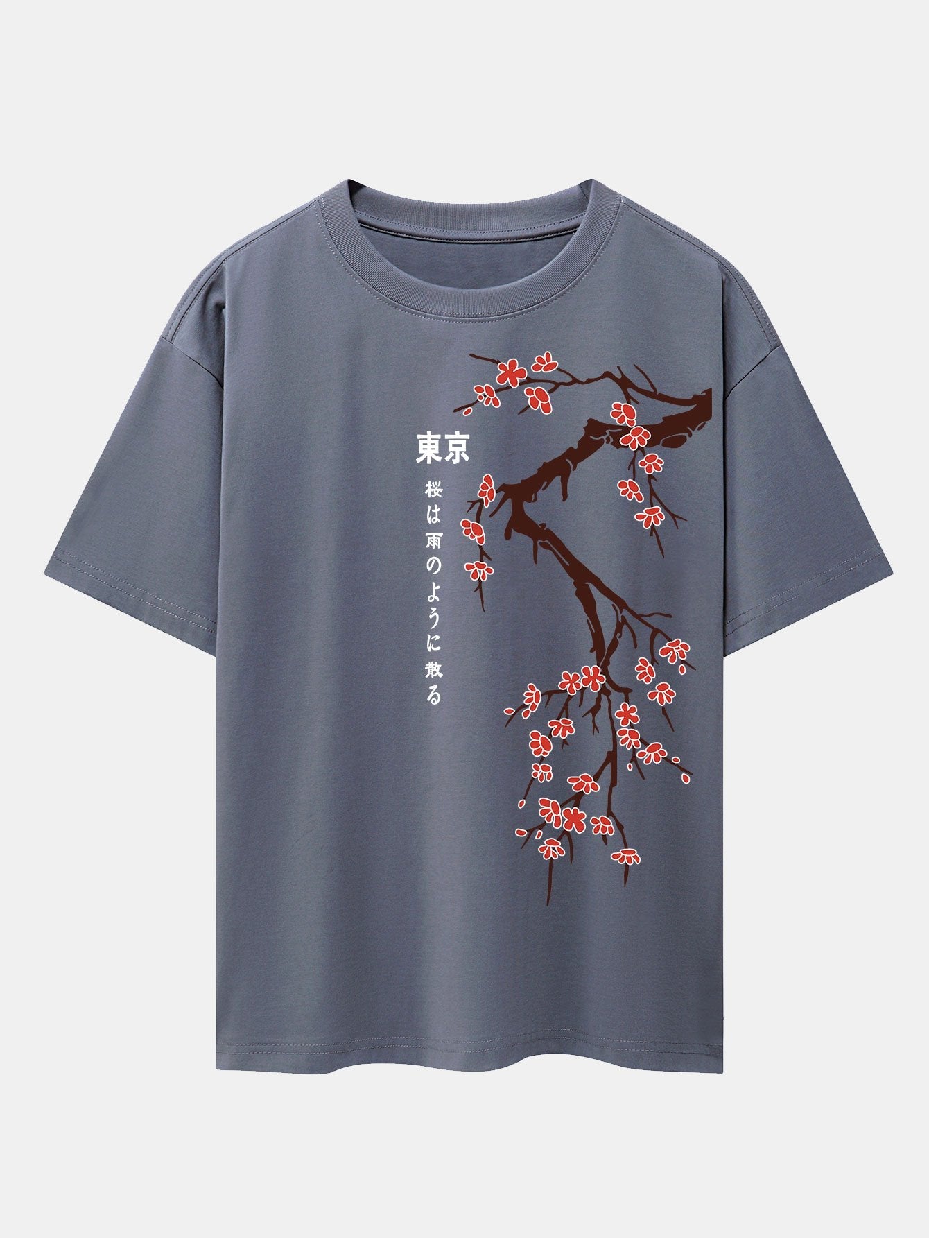 Tokyo Japanese Cherry Blossoms Print Drop Shoulder Oversize T-Shirt