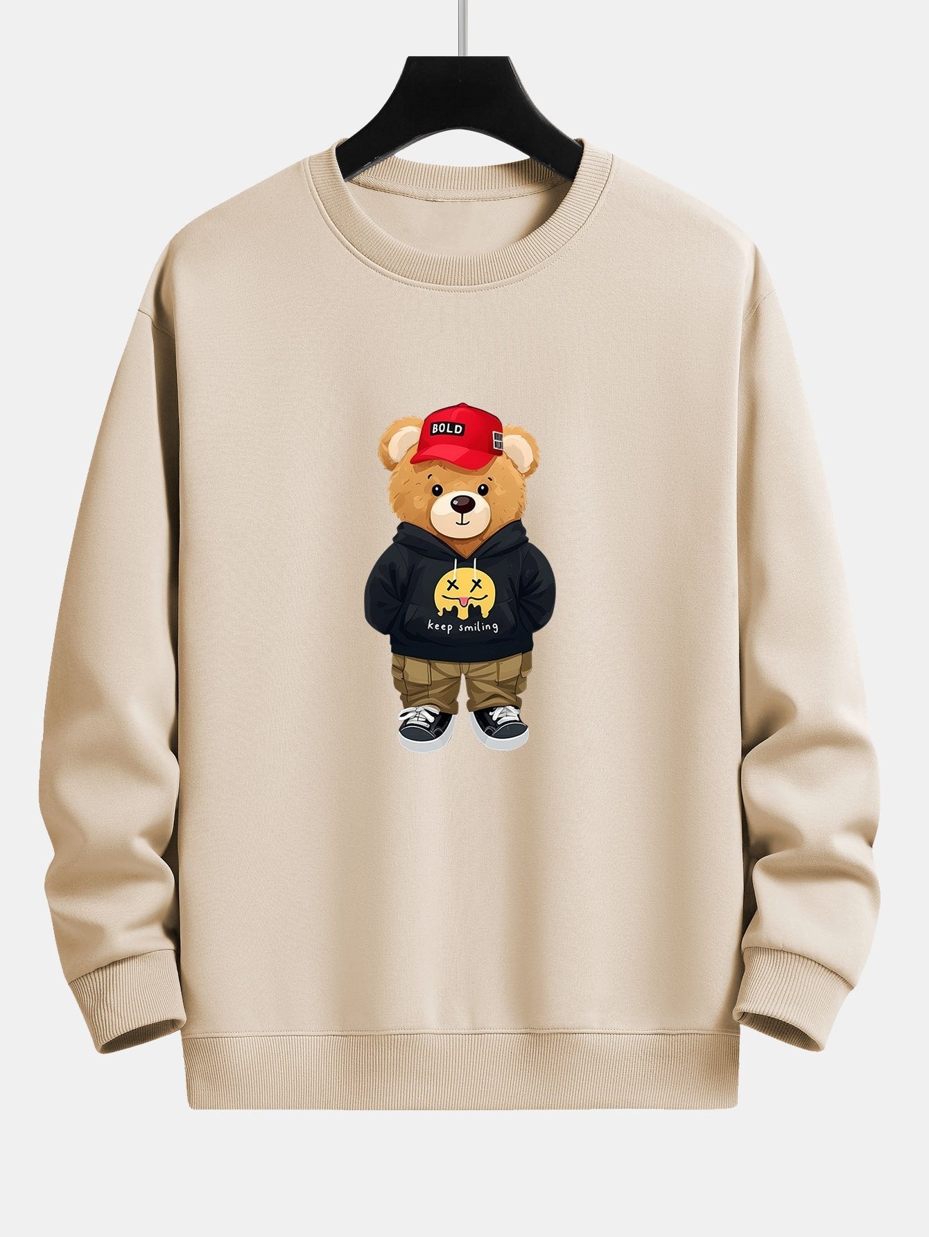 Sweat-shirt coupe décontractée à imprimé ours streetwear