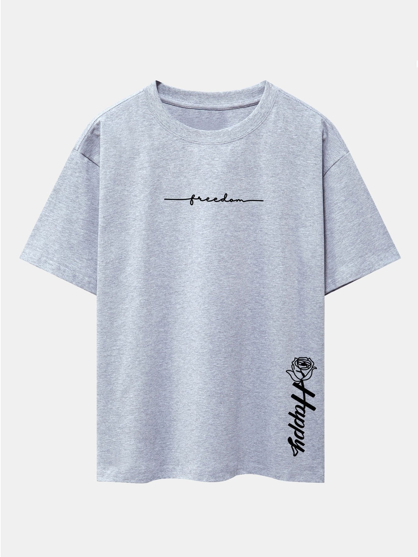 Rose With Slogan Print Drop Shoulder Oversize T-Shirt