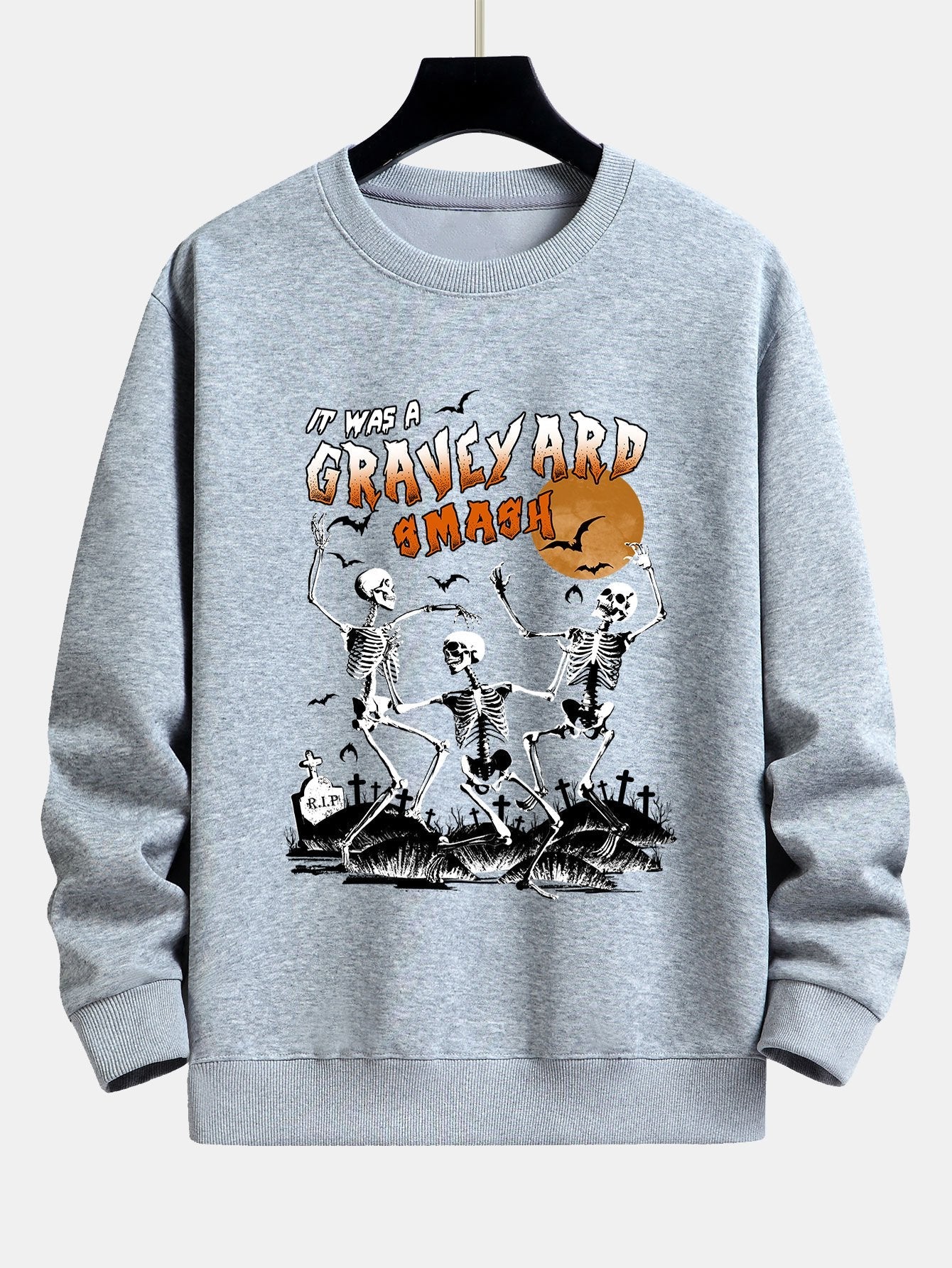 Sweat-shirt coupe décontractée à imprimé squelette dansant d'Halloween