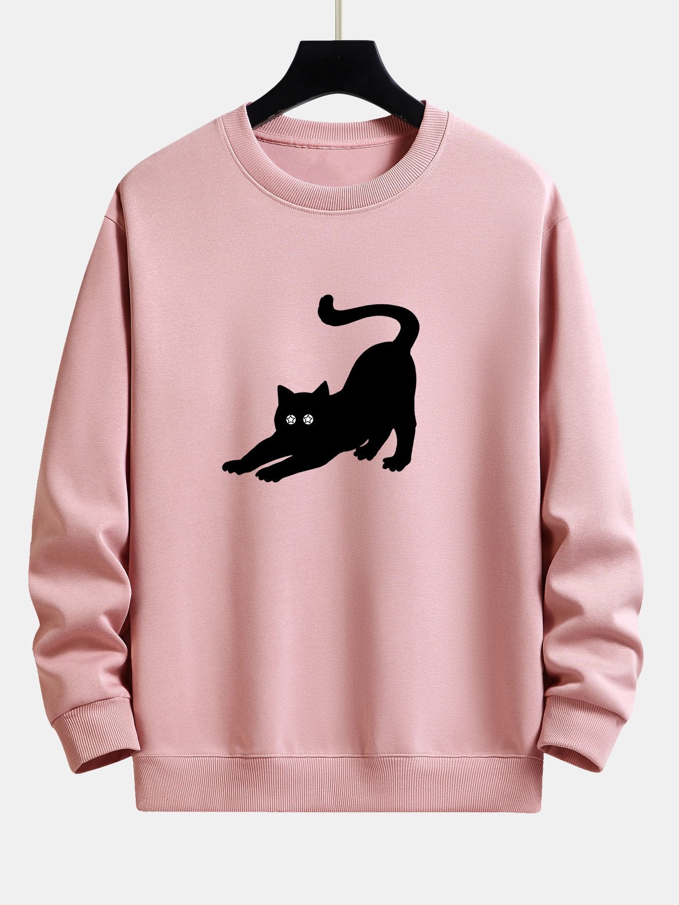 Sweat-shirt coupe décontractée à imprimé chat noir