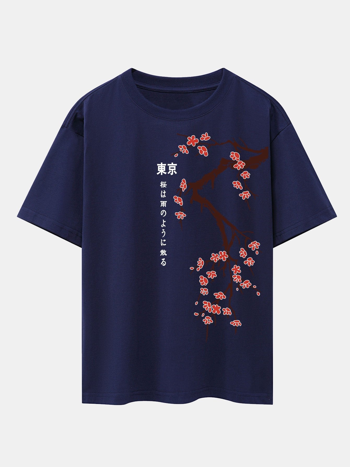 Tokyo Japanese Cherry Blossoms Print Drop Shoulder Oversize T-Shirt