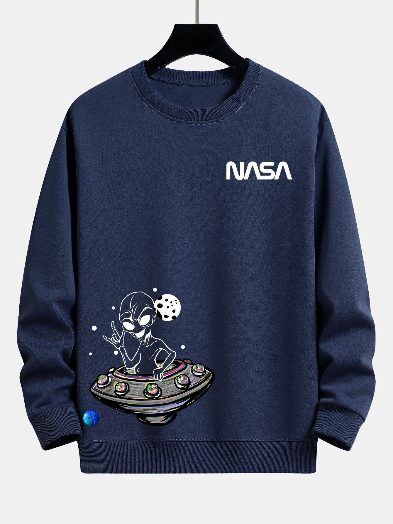 Sweat-shirt coupe décontractée à imprimé extraterrestre de la NASA