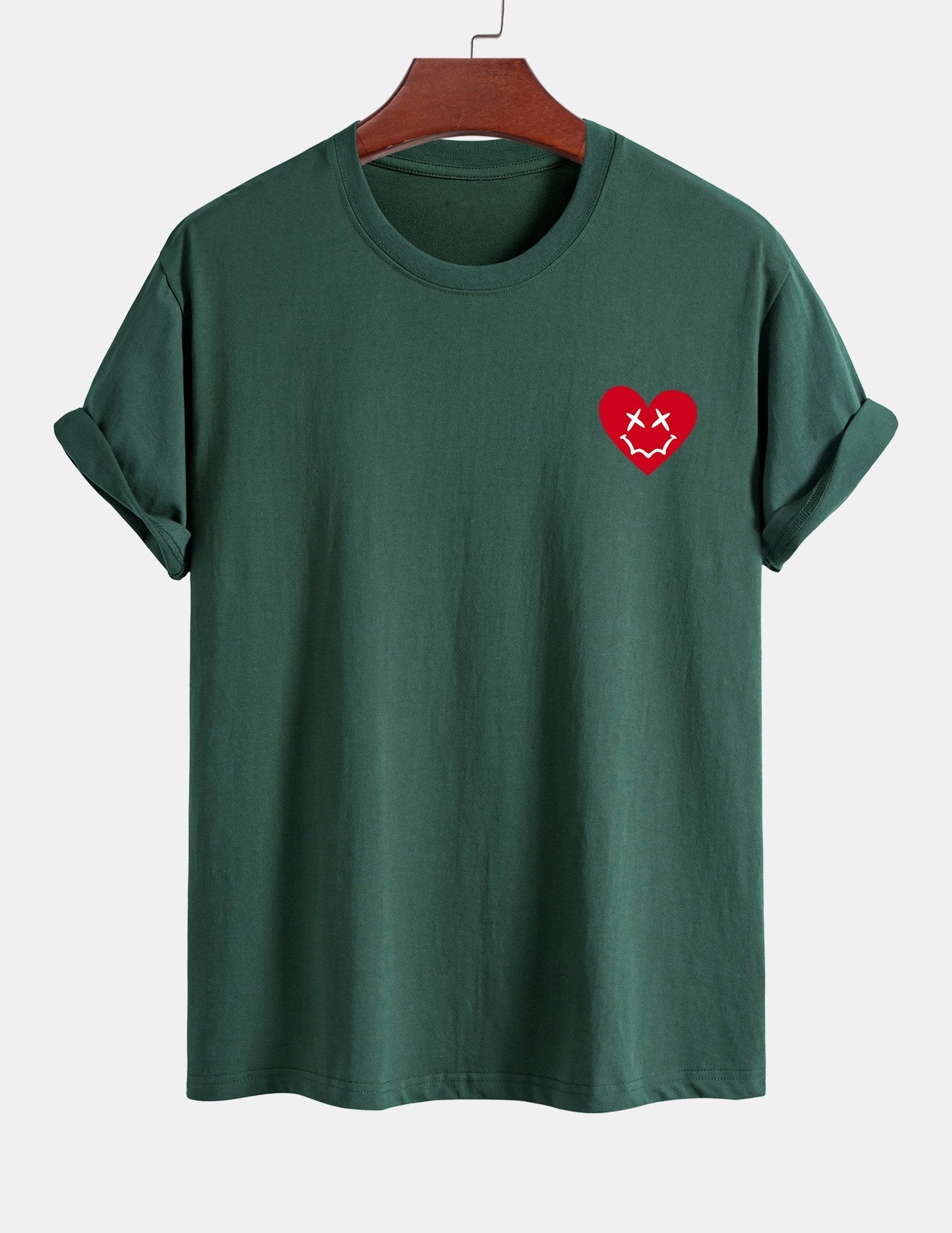 Regular Fit Heart Smiley Face Print Cotton T-Shirt