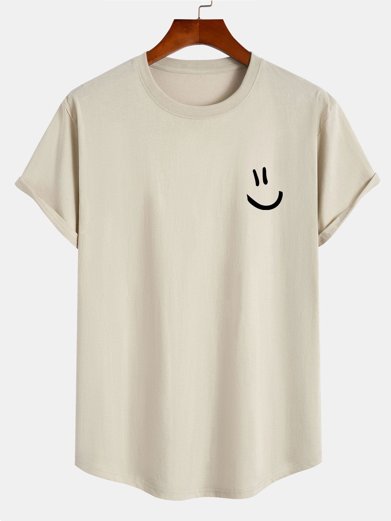 Smiley Print Cotton Arc Hem T-Shirt