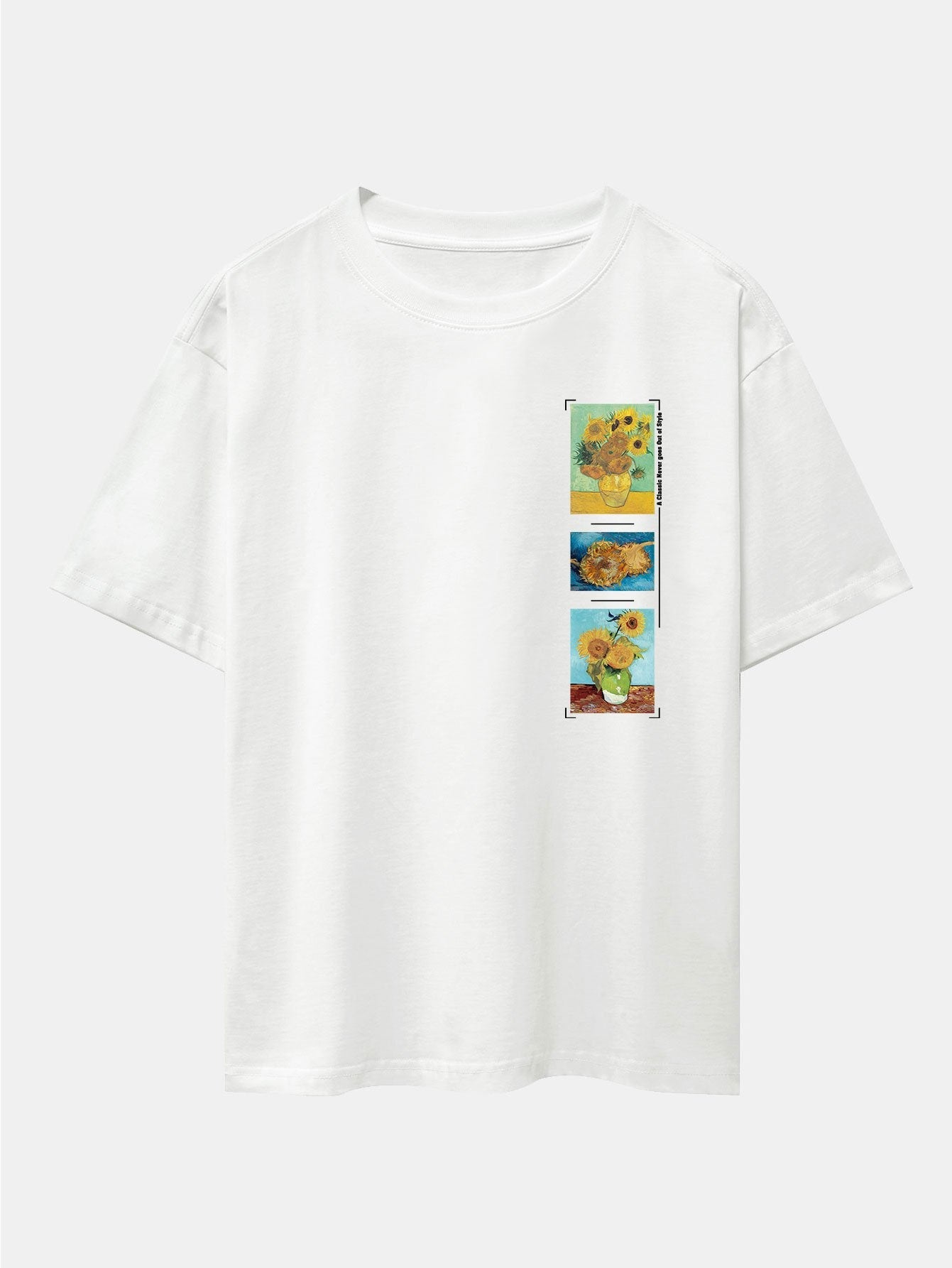 Sunflower Oil Painting Print Drop Shoulder Oversize T-Shirt