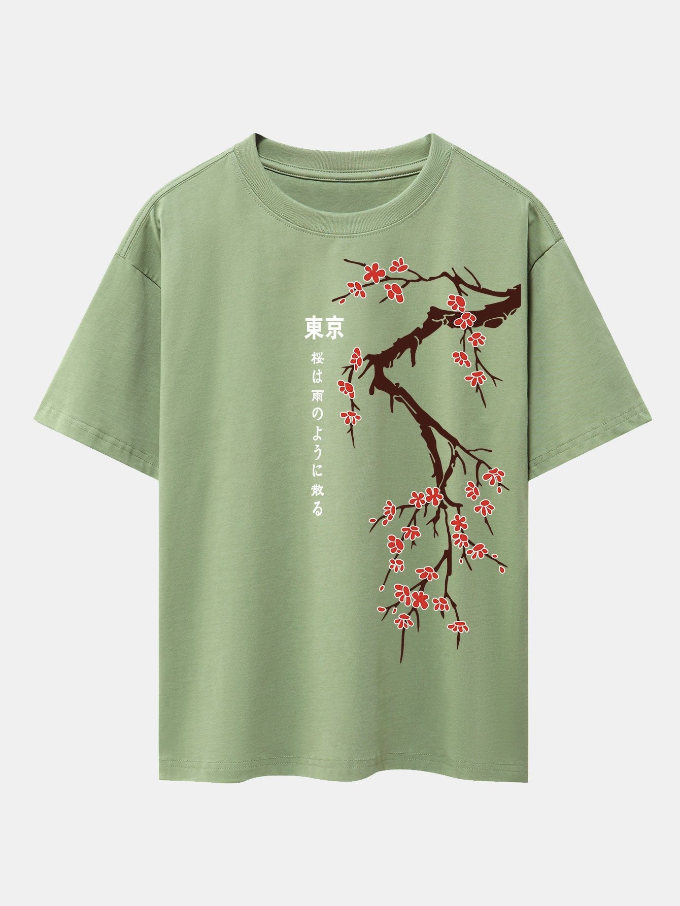 Tokyo Japanese Cherry Blossoms Print Drop Shoulder Oversize T-Shirt