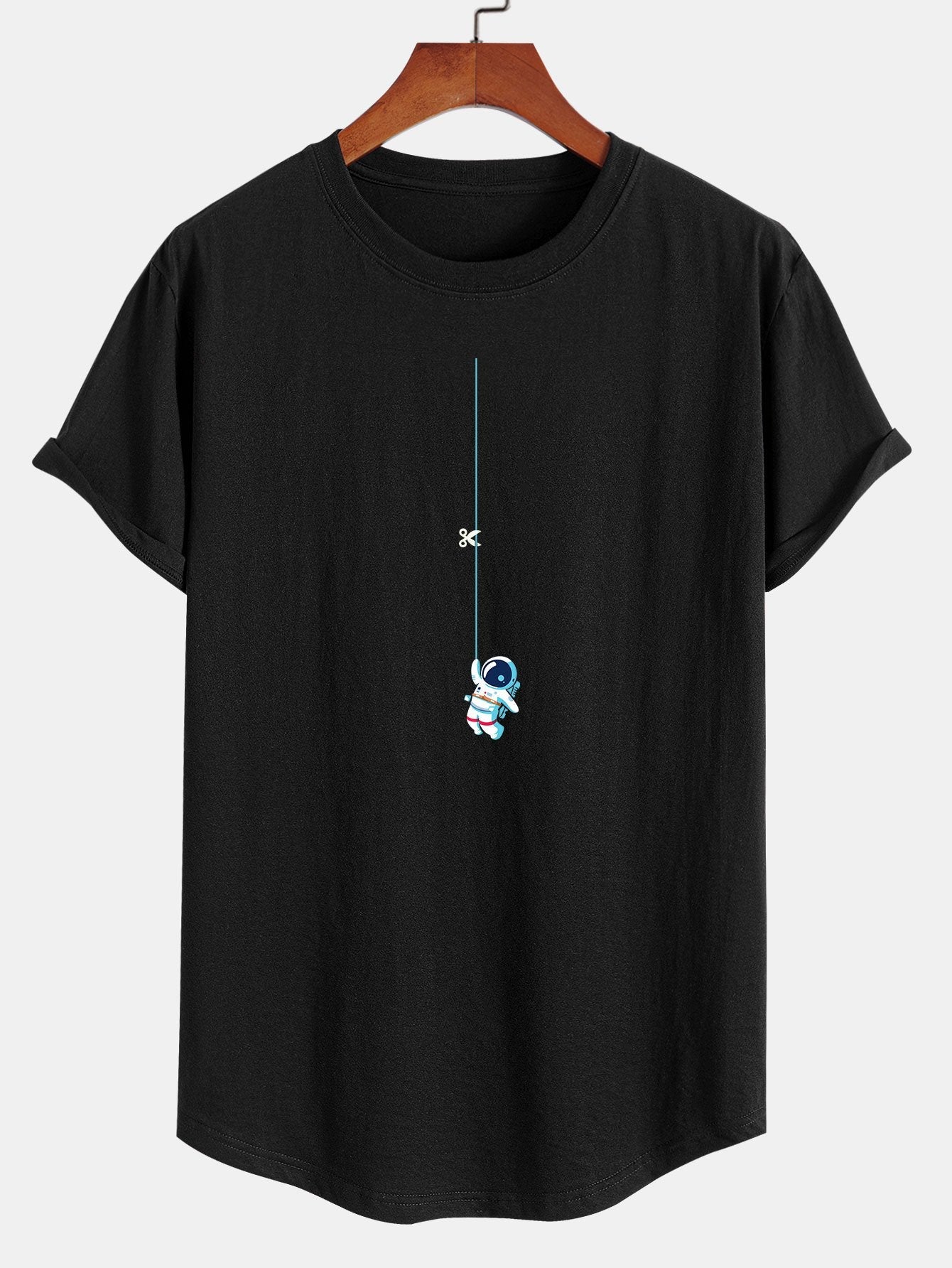 Astronaut On A String Print Cotton Arc Hem T-Shirt