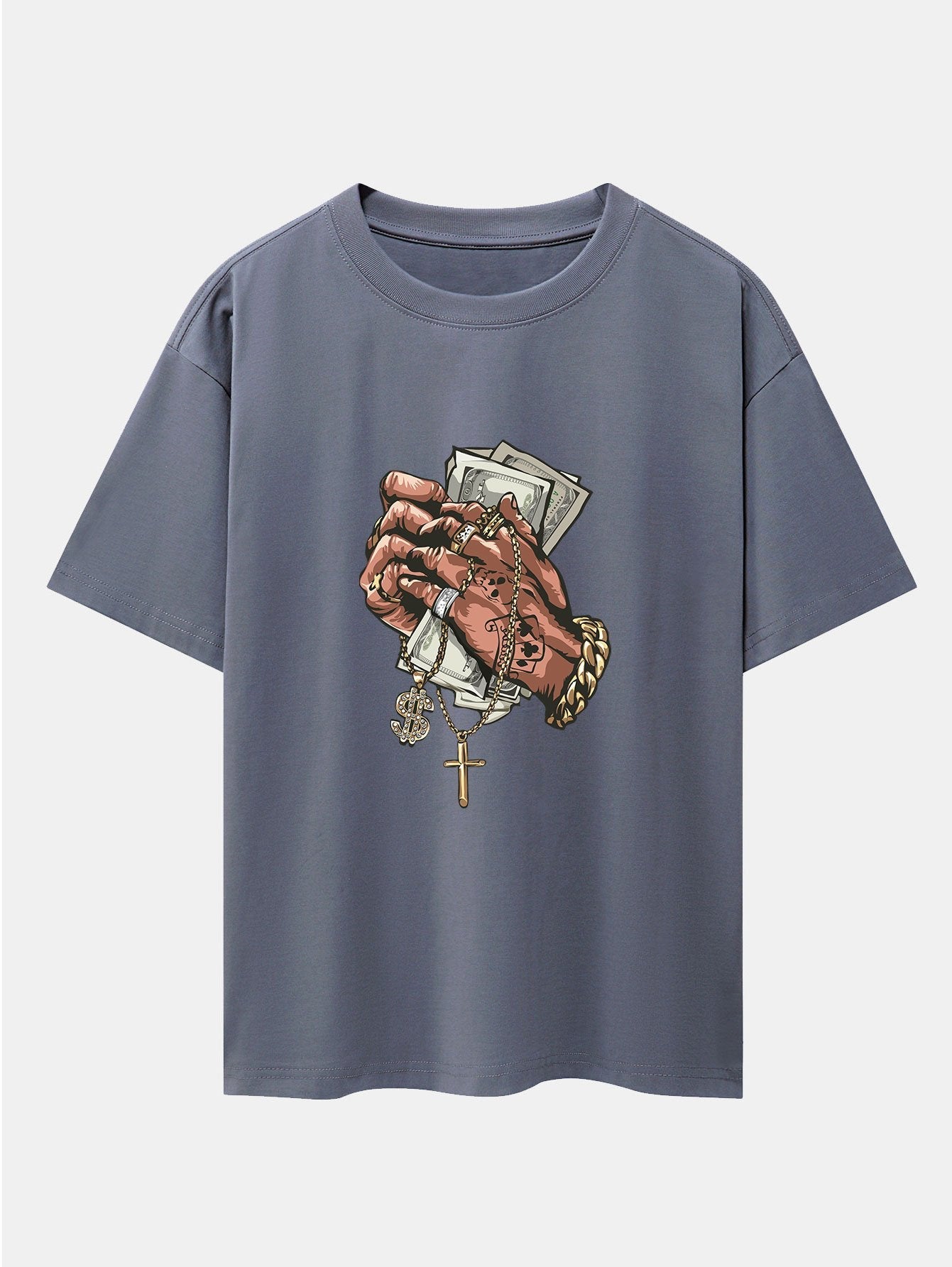 Hand Holding Cash Print Drop Shoulder Oversize T-Shirt