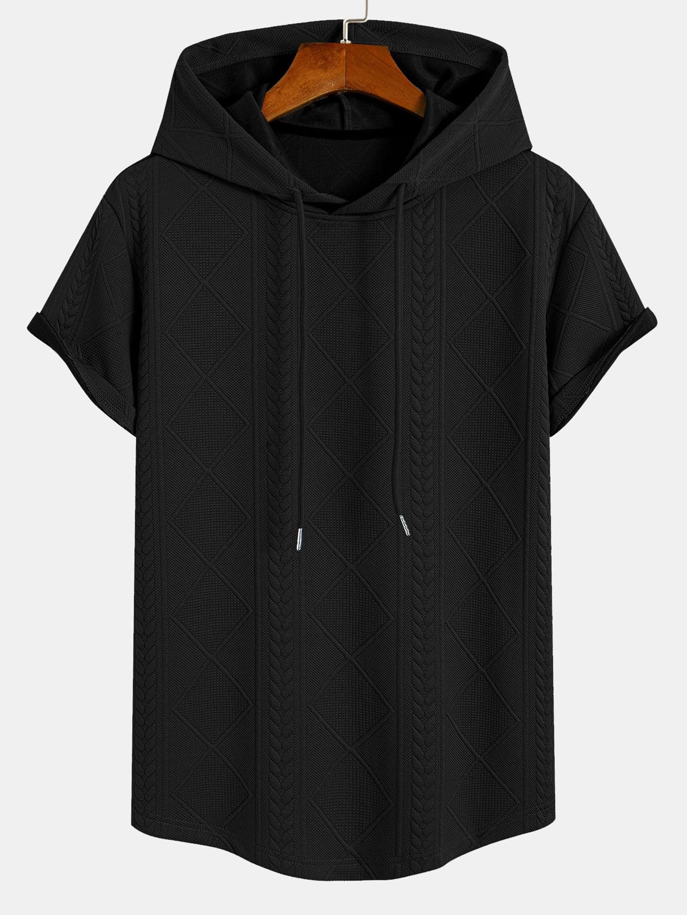 Geometry Jacquard Hooded Arc Hem T-Shirt