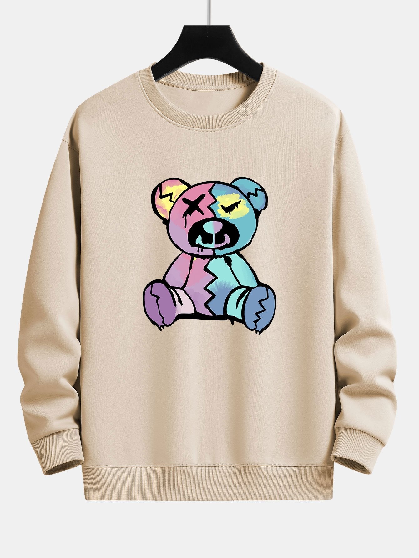 Sweat-shirt coupe décontractée à imprimé ours coloré