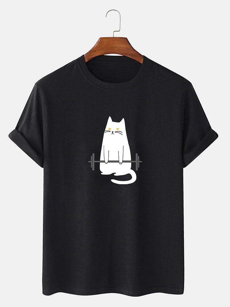 Weightlifting Cat Print T-Shirt