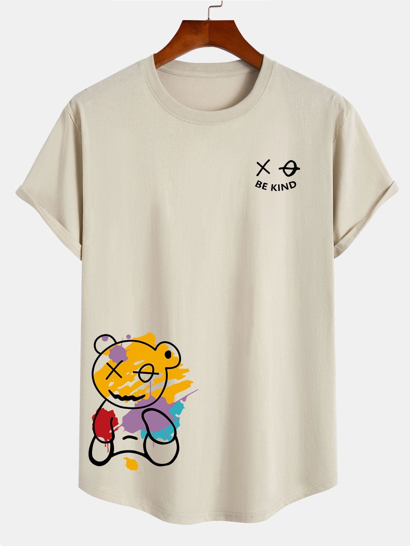 Graffiti Bear Print Cotton Arc Hem T-Shirt