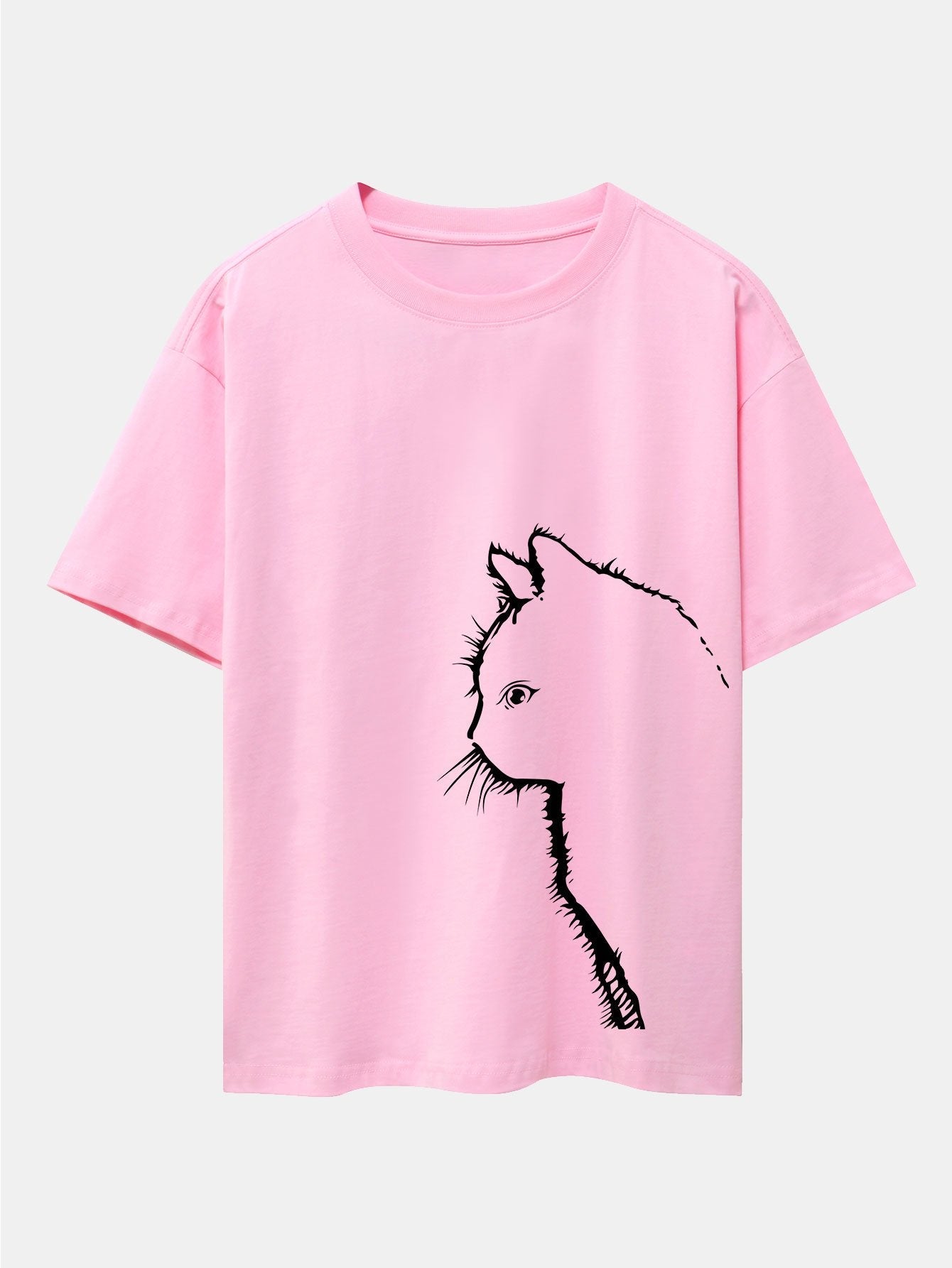 Cat Silhouette Print Drop Shoulder Oversize T-Shirt