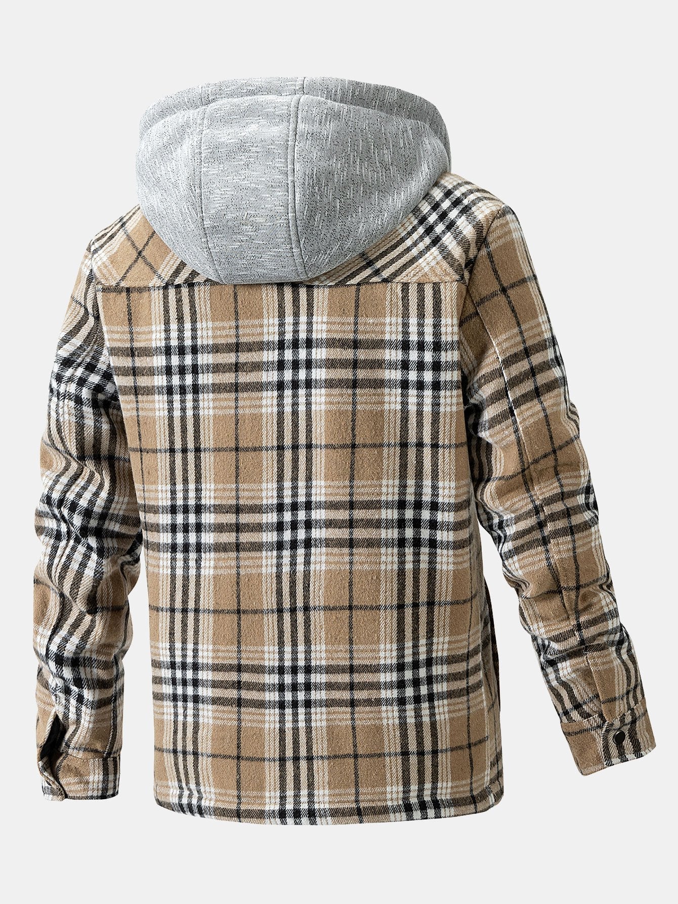 Teddy Fleece Lined Detachable Flannel Plaid Hooded Coat