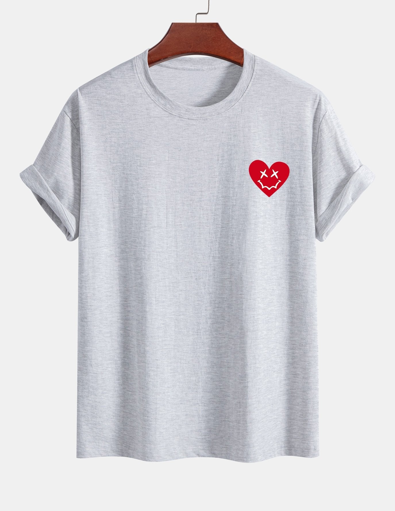 Regular Fit Heart Smiley Face Print Cotton T-Shirt