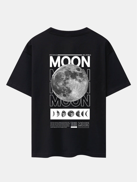 Moon Back Print Drop Shoulder Oversize T-Shirt