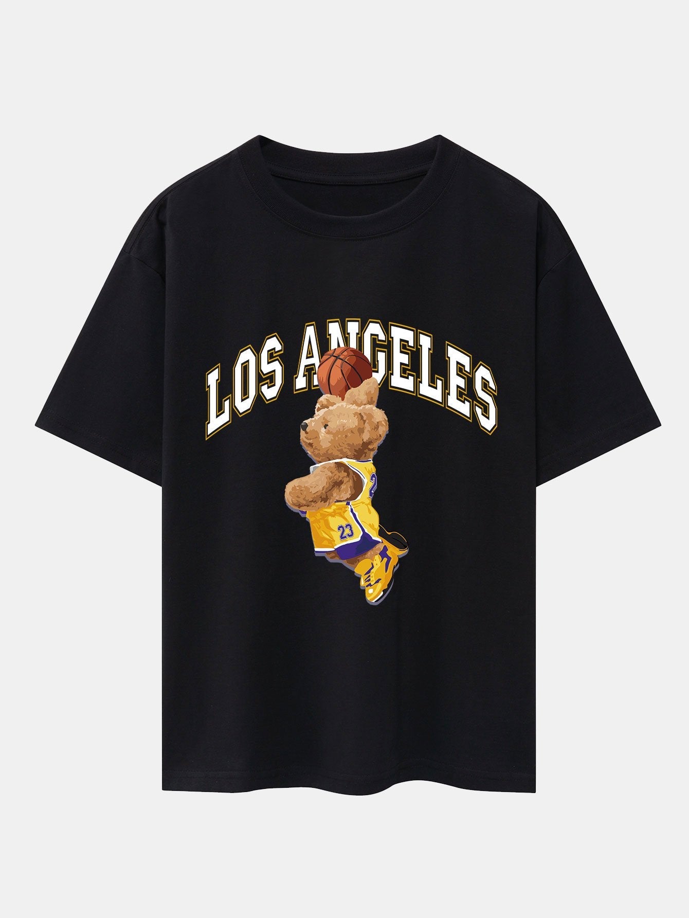 Los Angeles Basketball Bear Print Drop Shoulder Oversize T-Shirt