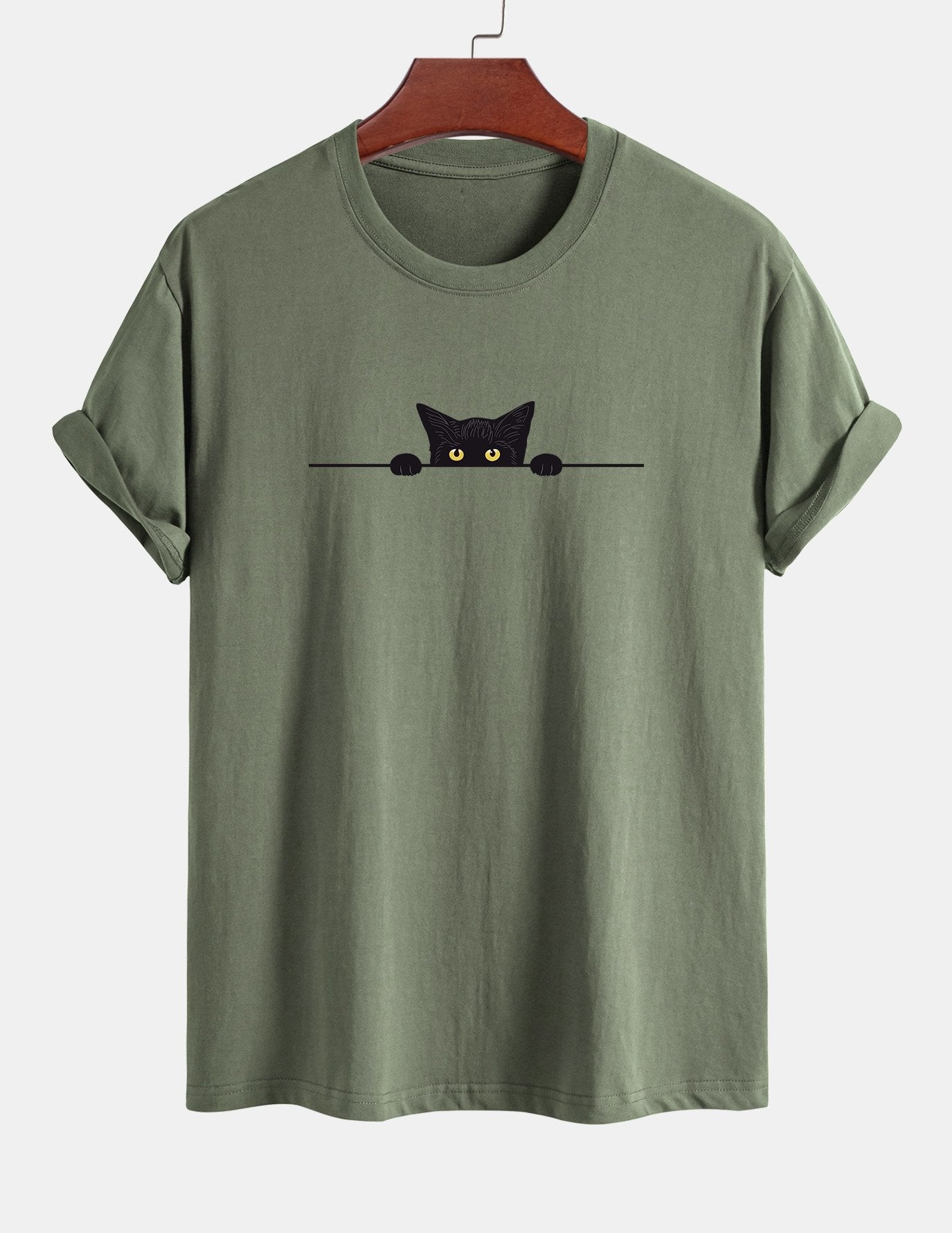 Regular Fit Black Cat Print Cotton T-Shirt