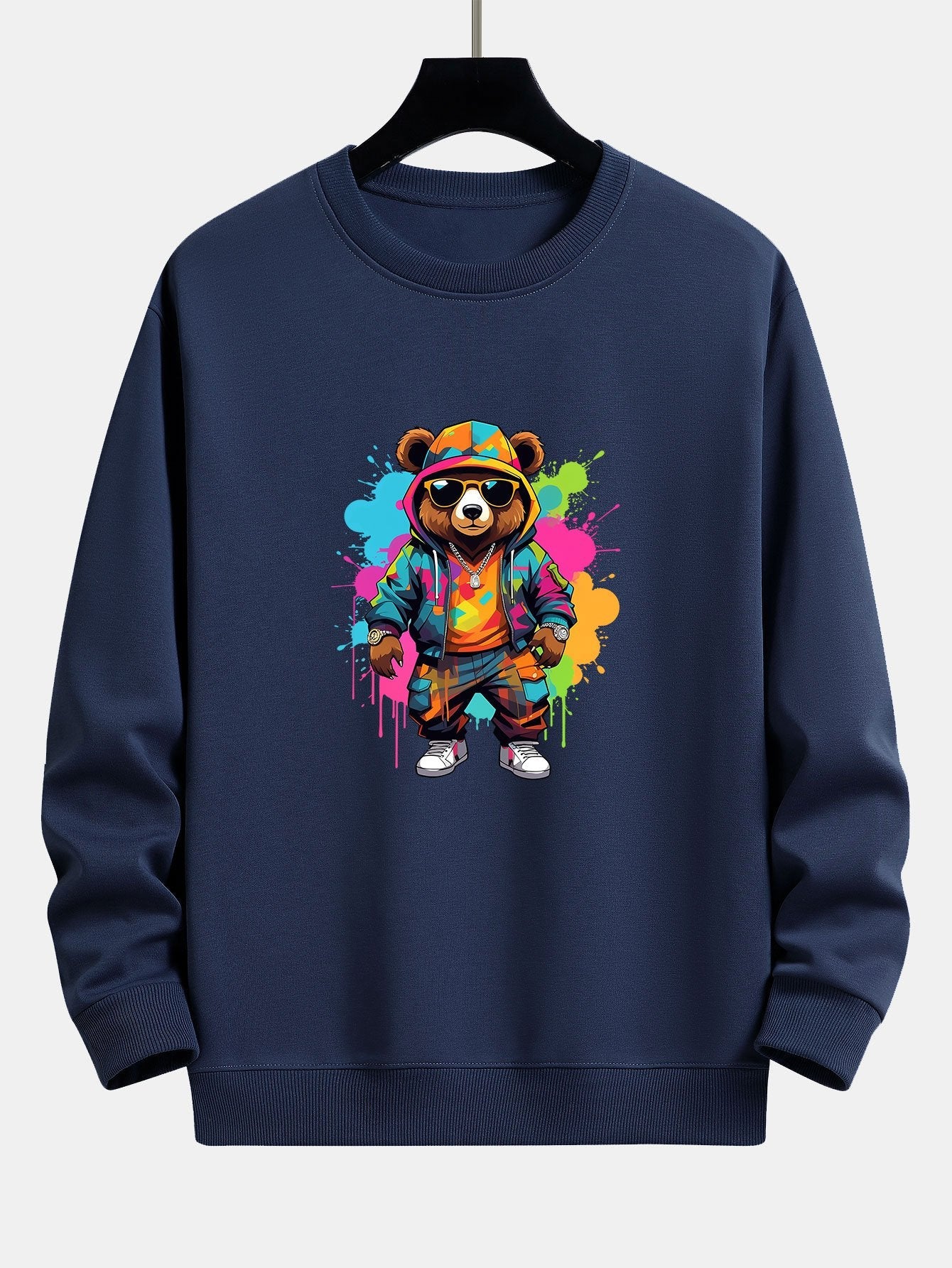 Splash Colorful Bear Print Relax Fit Sweatshirt