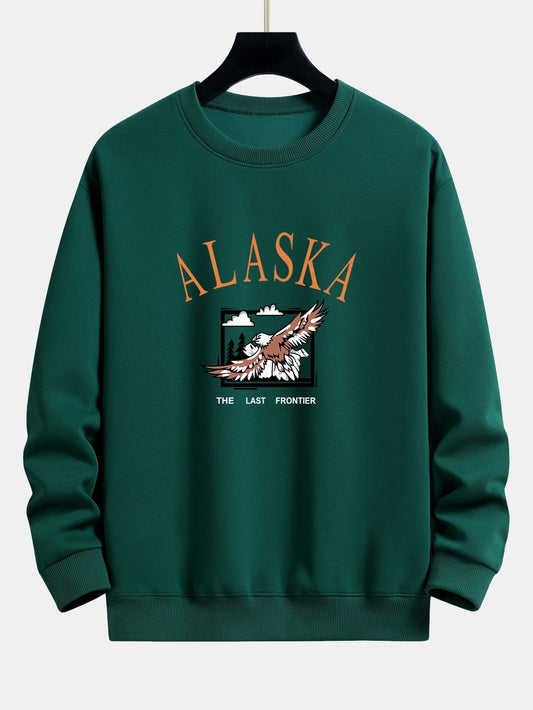 Sweat-shirt coupe décontractée à imprimé pygargue à tête blanche d'Alaska