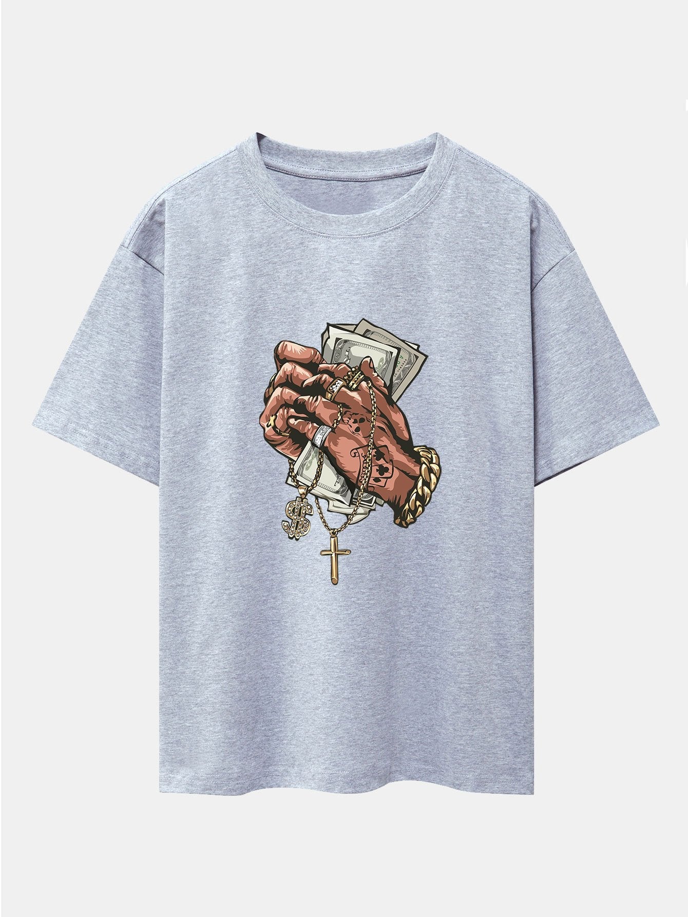 Hand Holding Cash Print Drop Shoulder Oversize T-Shirt