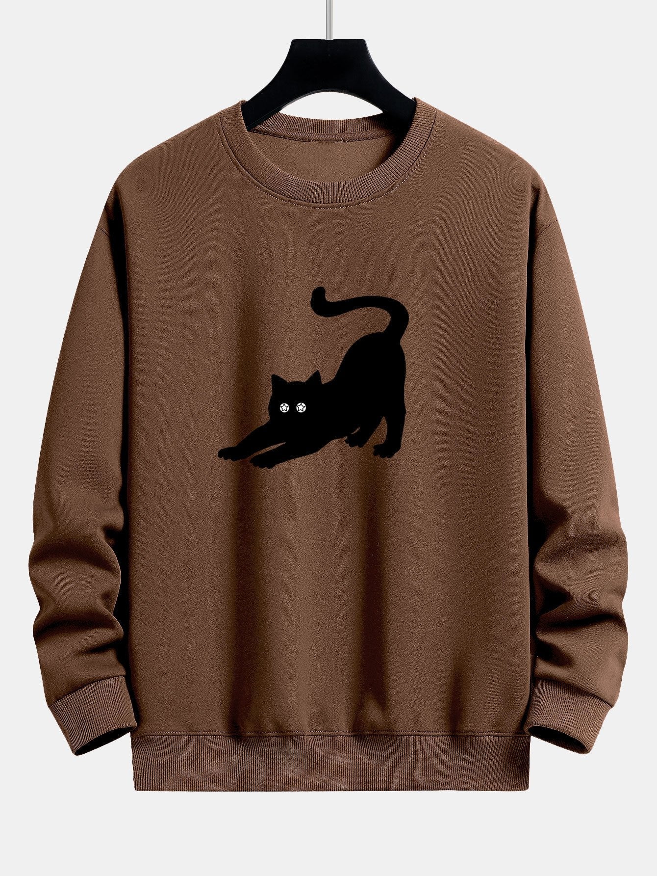 Sweat-shirt coupe décontractée à imprimé chat noir