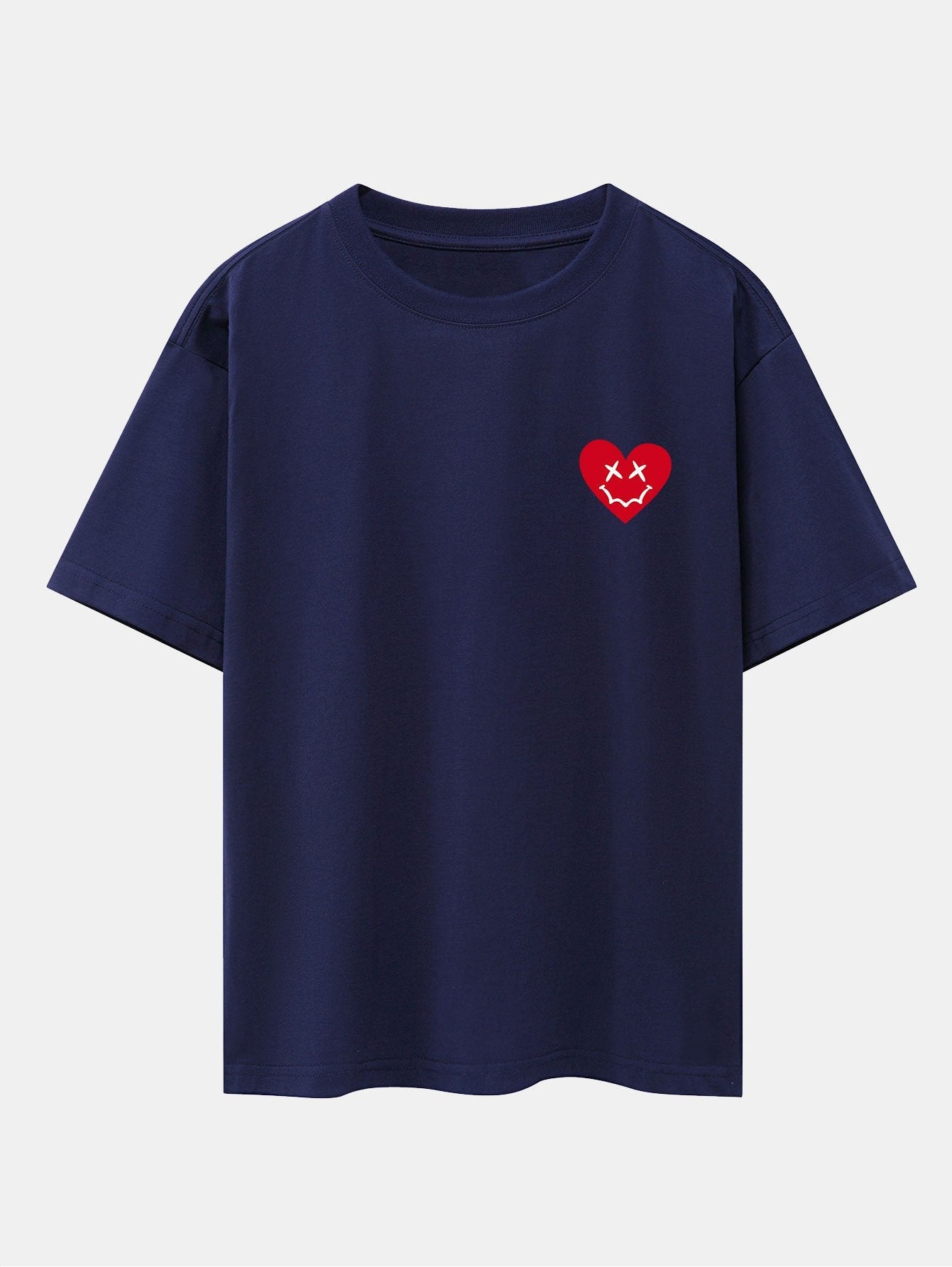 Smiley Heart Print Drop Shoulder Oversize T-Shirt