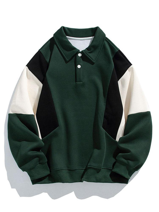 Relax Fit Color Block Polo Sweatshirt