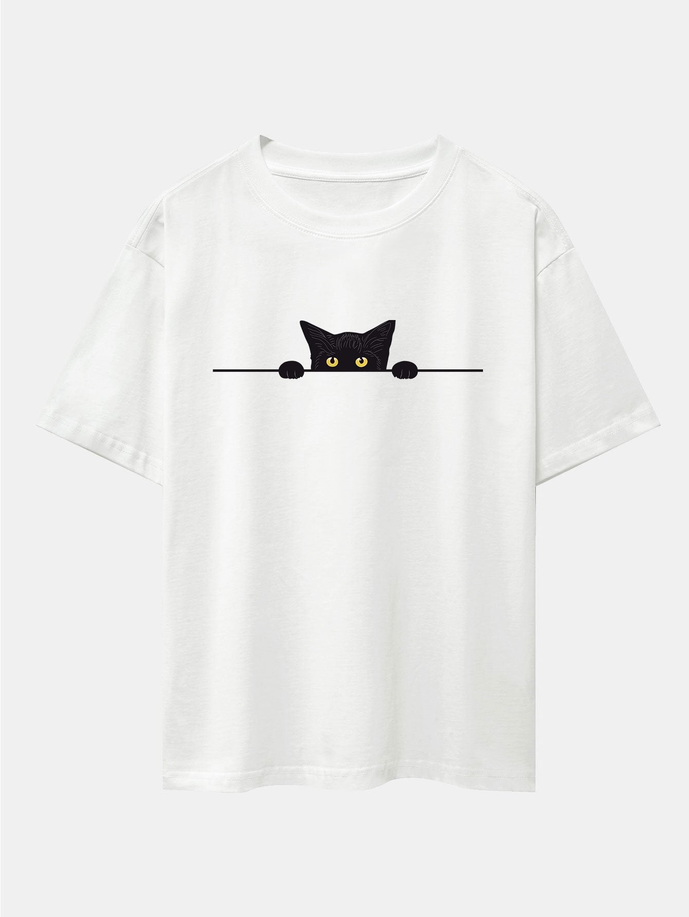 Black Cat Print Drop Shoulder Oversize T-Shirt