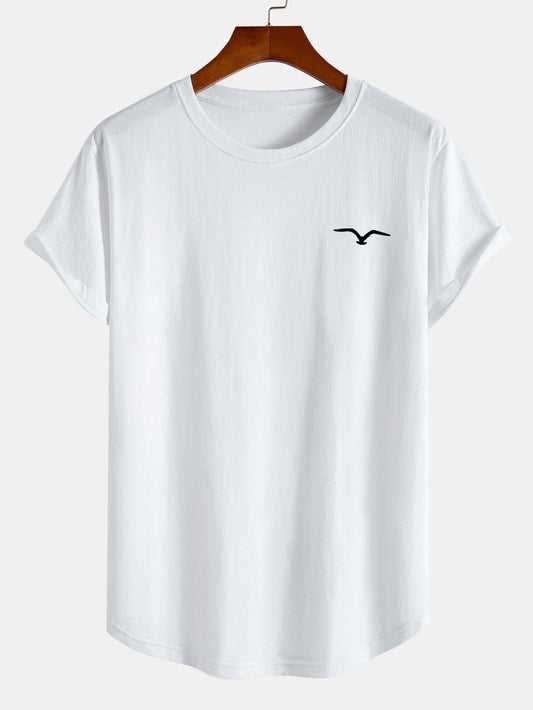 Seagull Print Cotton Arc Hem T-Shirt